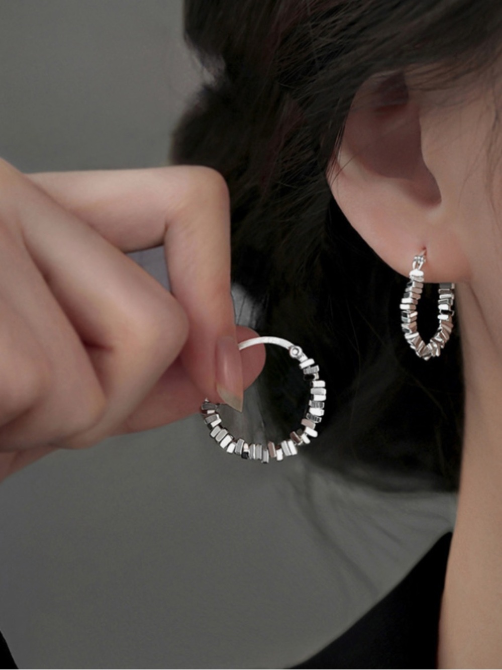 Women 925 Sterling Silver Geometric Block Huggie Hoop Earrings 23x4mm Gift I82